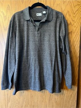 Haggar Men’s Long-Sleeve Polo Shirt in Charcoal Gray